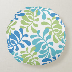 Modern Elegant Teal Leaf Burst Motif Round Pillow