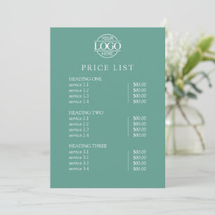 Modern Elegant Teal Logo Service Menu Price List