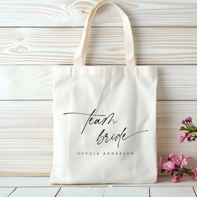 Modern Elegant Team Bride Script Typography Tote Bag (Creator Uploaded)