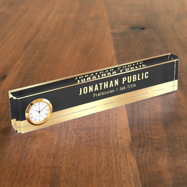 Modern Elegant Template Black & Gold Professional Nameplate (Side)
