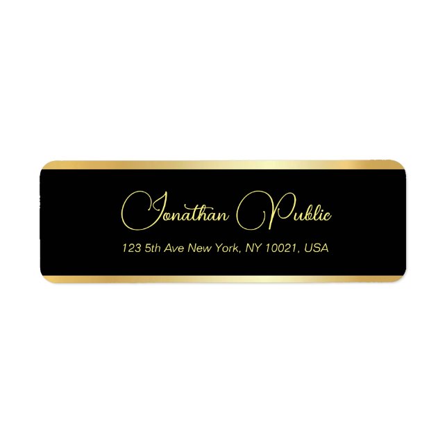 Modern Elegant Template Black Gold Return Address (Front)