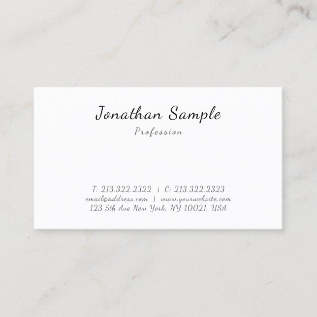 Modern Elegant Template Calligraphy Script Sleek Business Card (Front)