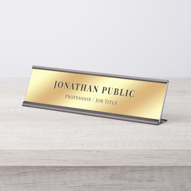 Modern Elegant Template Glam Gold Professional Desk Name Plate (Front)