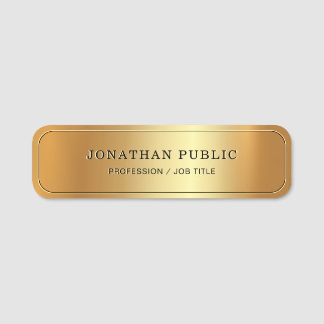 Modern Elegant Template Gold Glamour Luxurious Name Tag (Front)