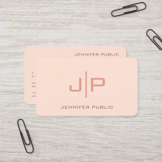 Modern Elegant Template Monogram Cream Business Card (Front/Back In Situ)