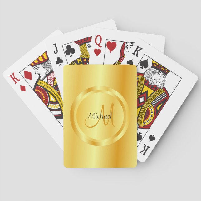 Modern Elegant Template Monogram Initial Faux Gold Playing Cards (Back)