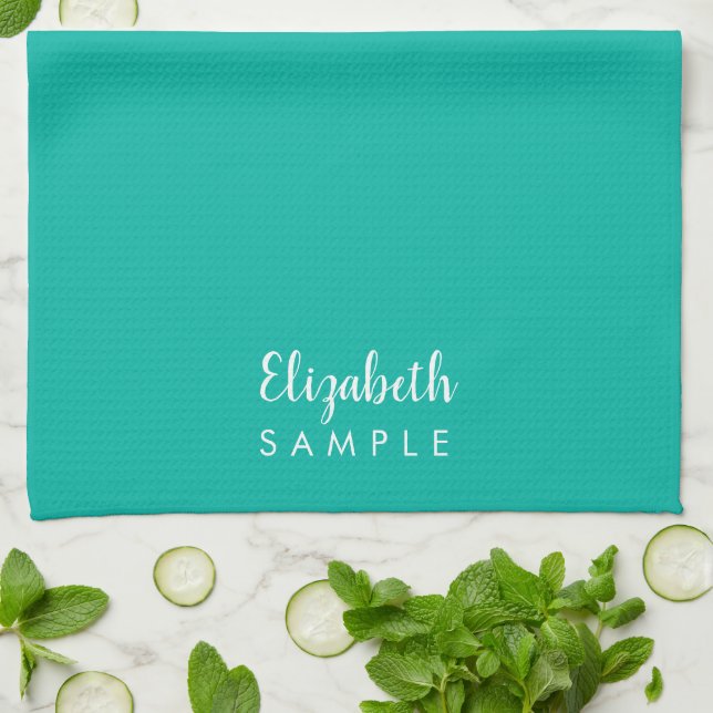 Modern Elegant Template Typography Name Best Teal Tea Towel (Folded)