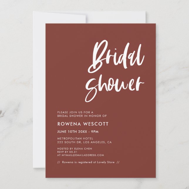 Modern elegant terracotta Bridal shower Invitation (Front)