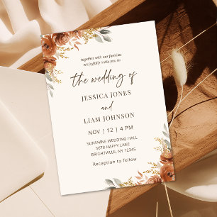 Modern Elegant Terracotta Fall Floral Wedding Invitation