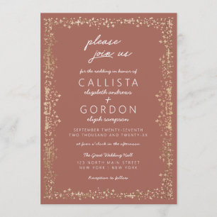 Modern Elegant Terracotta Gold Border Wedding Invitation