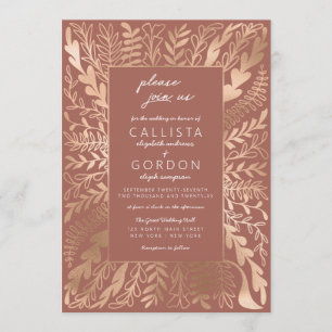Modern Elegant Terracotta Gold Floral Leaf Wedding Invitation