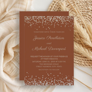 Modern Elegant Terracotta Gold Glitter Wedding  Invitation