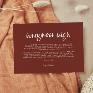 Modern elegant terracotta Honeymoon wish Enclosure Card