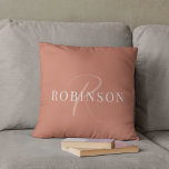 Modern Elegant Terracotta Monogram Initial Name Cushion<br><div class="desc">This simple rustic terracotta throw pillow features your name and monogrammed initial written in a trendy, white minimalist typography. Simply add the name and initial in the personalise section to create your own customised throw pillow. This earth tone, terracotta coloured throw pillow makes the perfect addition to your rustic home...</div>