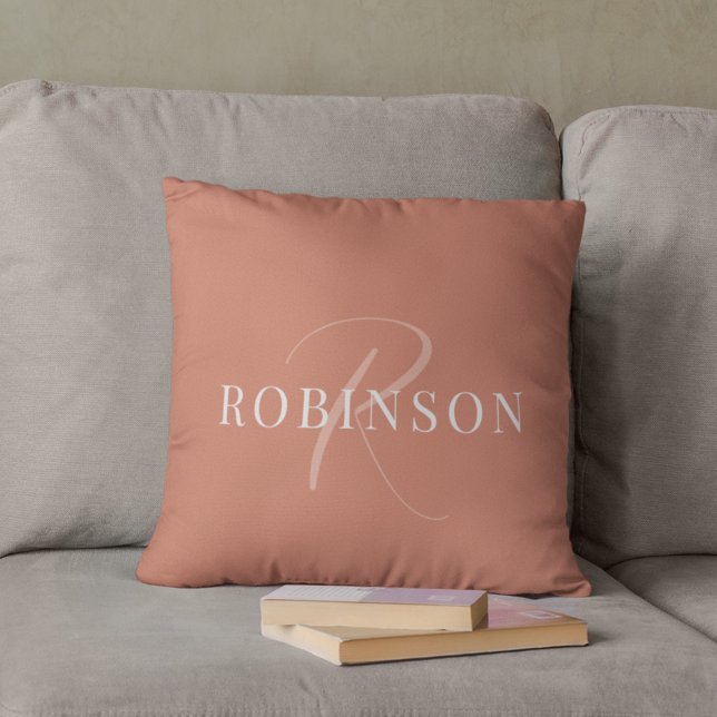 Modern Elegant Terracotta Monogram Initial Name Cushion (Creator Uploaded)