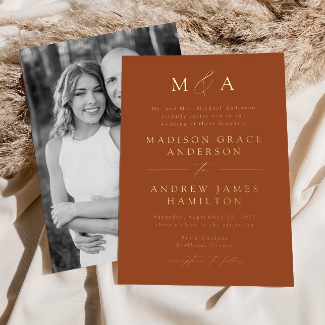 Modern Elegant Terracotta Monogram Photo Wedding (Creator Uploaded)