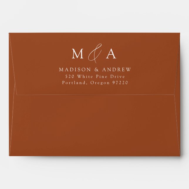 Modern Elegant Terracotta Monogram Wedding Envelope (Back (Top Flap))