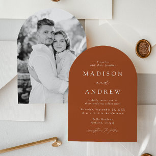 Modern Elegant Terracotta Photo Arch Wedding Invitation