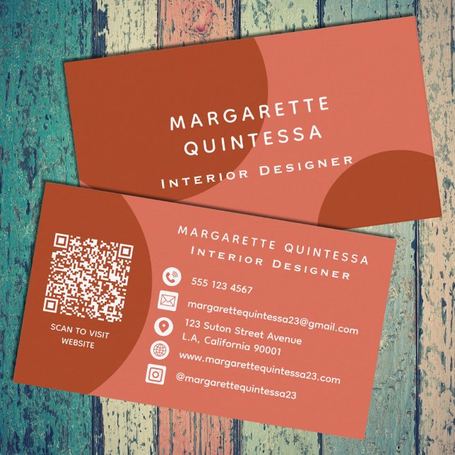 Modern Elegant Terracotta QR Code Professional Business Card (Creator Uploaded)