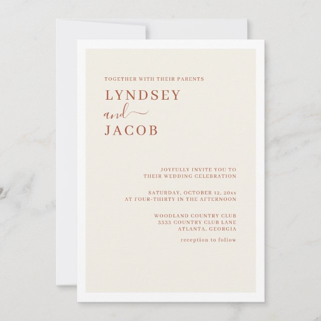 Modern Elegant Terracotta Wedding Invitation (Front)