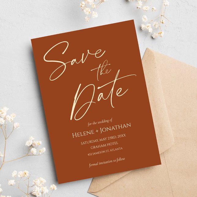 Modern Elegant Terracotta Wedding Save The Date Invitation (Modern Elegant Terracotta Wedding Save The Date Invitation)