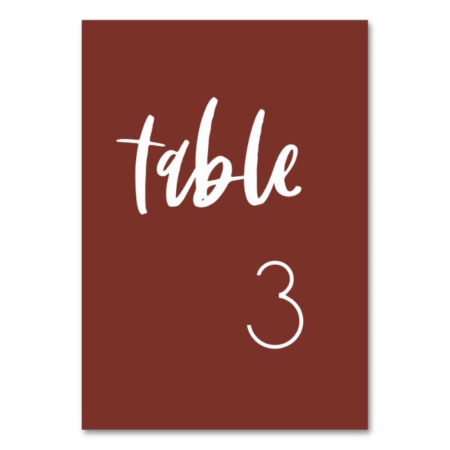 Modern elegant terracotta wedding table number (Front)
