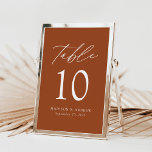 Modern Elegant Terracotta Wedding Table Numbers<br><div class="desc">Trendy, minimalist wedding table number cards featuring white modern lettering with "Table" in modern calligraphy script. The design features a terracotta background or a colour of your choice. The design repeats on the back. To order the terracotta table cards: add your name, wedding date, and table number. Add each number...</div>
