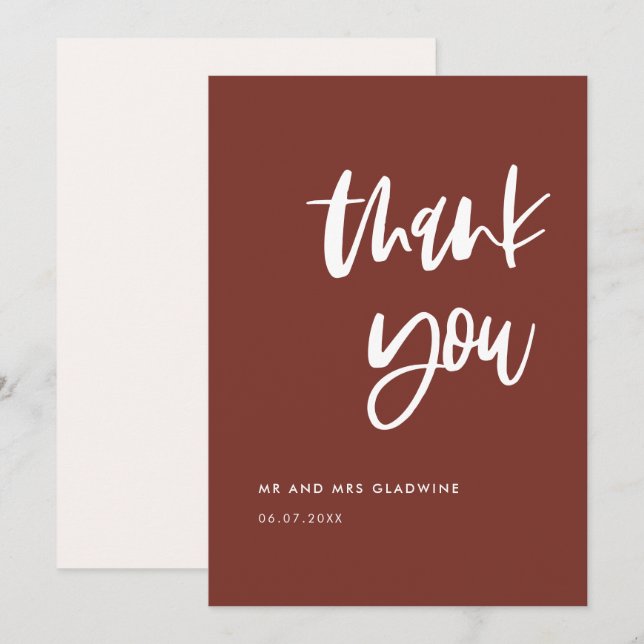 Modern elegant terracotta wedding Thank you card (Front/Back)