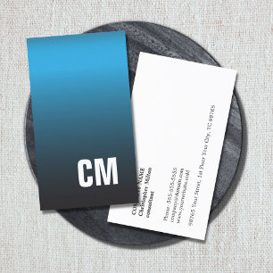 Modern Elegant Texture Blue Monogram Consultant Business Card