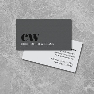 Modern Elegant Texture Grey Bold Monogram Business Card