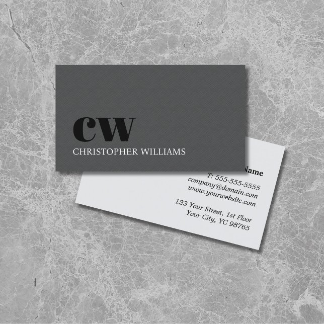 Modern Elegant Texture Grey Bold Monogram Business Card (Creator Uploaded)