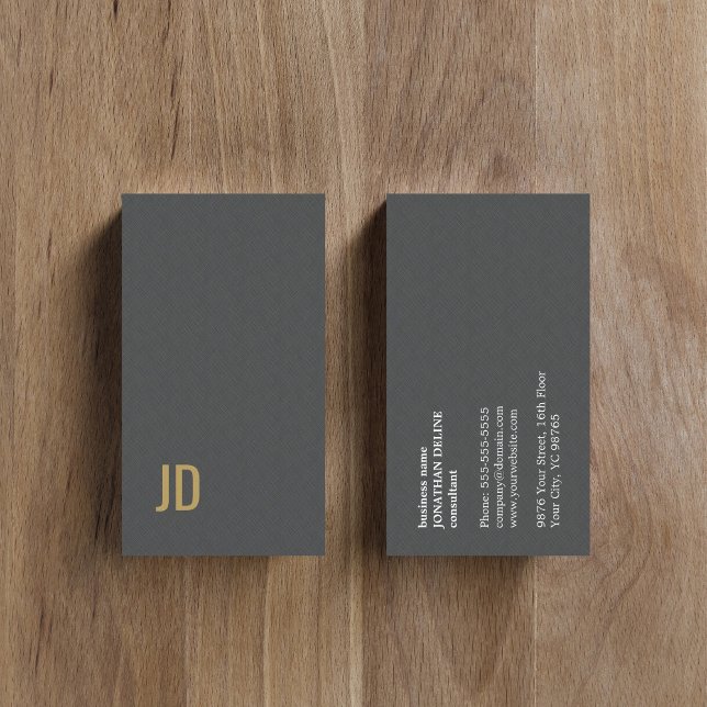Modern Elegant Texture Grey Faux Gold Monogram Business Card (Creator Uploaded)