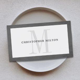 Modern Elegant Texture Grey Monogram Consultant Business Card