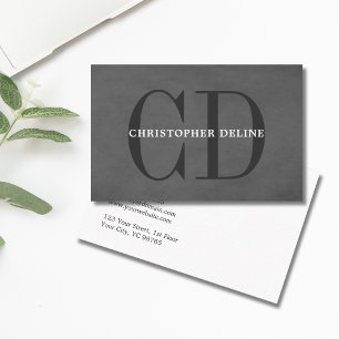 Modern Elegant Texture Grey Monogram Consultant Business Card
