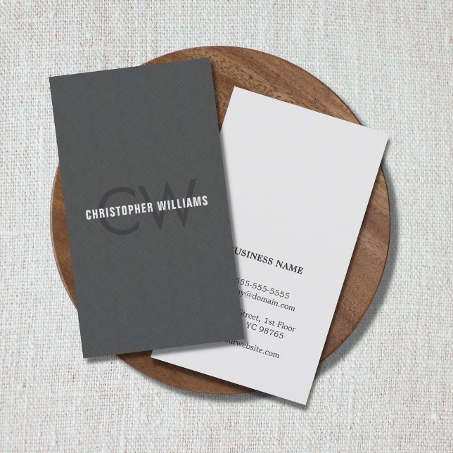 Modern Elegant Texture Grey Monogram Consultant Business Card (Creator Uploaded)