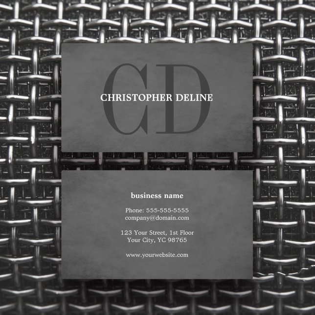 Modern Elegant Texture Grey Monogram Consultant Business Card (Creator Uploaded)