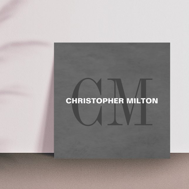 Modern Elegant Texture Grey Monogram Consultant Square Business Card (Creator Uploaded)