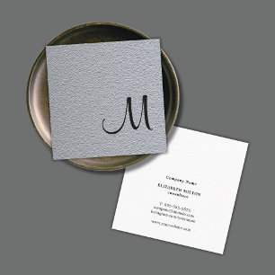 Modern Elegant Texture Grey Monogram Consultant Square Business Card
