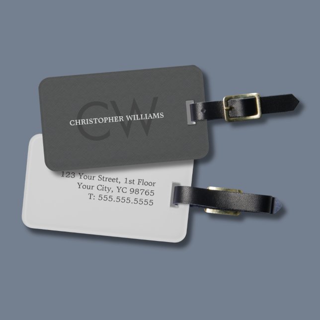Modern Elegant Texture Grey Monogram Luggage Tag (Creator Uploaded)
