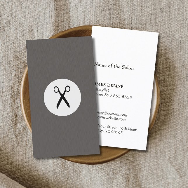 Modern Elegant Texture Grey Scissor Hairstylist Business Card (Creator Uploaded)