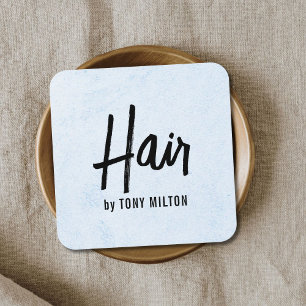 Modern Elegant Texture LighBlue Bold Hair Stylist  Square Business Card