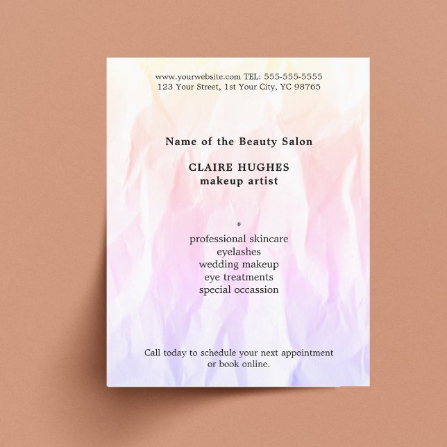Modern Elegant Texture Light Pink Makeup Artist Flyer (Creator Uploaded)