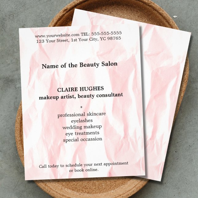 Modern Elegant Texture Light Pink Makeup Artist Flyer (Creator Uploaded)