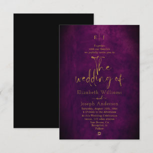  Modern Elegant Texture Purple & Gold Wedding Invitation