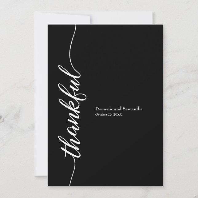 Modern Elegant "Thankful" Personalised Wedding Tha Thank You Card (Front)