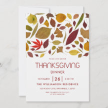 Modern Elegant Thanksgiving Dinner Autumn Leaves 