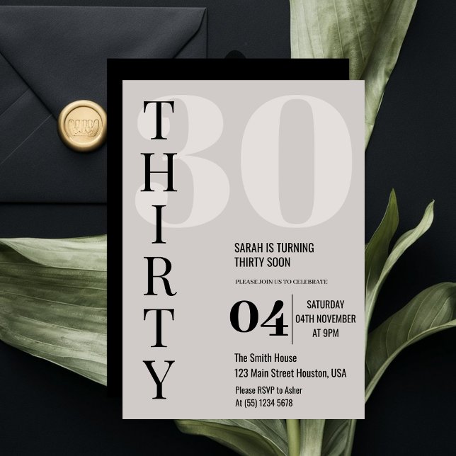 Modern Elegant Thirty 30th Birthday Party Invitation (Creator Uploaded)