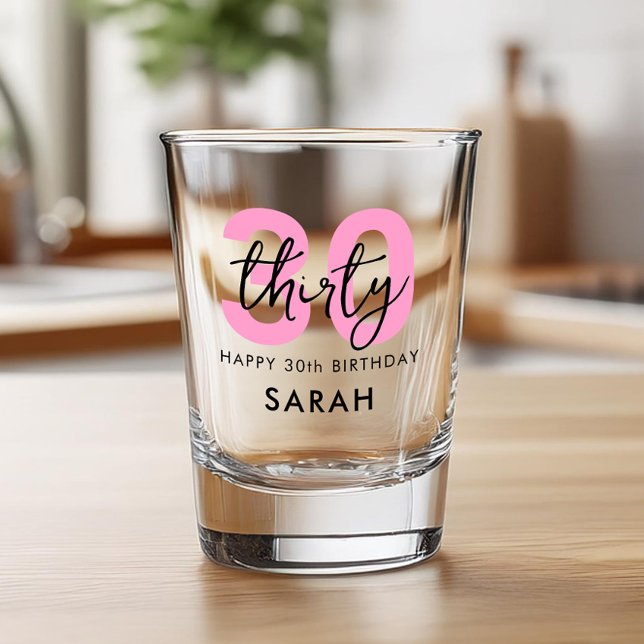 Modern Elegant Thirty Pink 30th Birthday Shot Glass (Creator Uploaded)