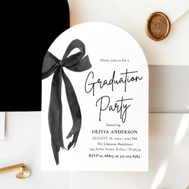 Modern Elegant Trendy Black Bow Graduation Arched Invitation (Modern Elegant Trendy Black Bow Graduation Arched Invitation)