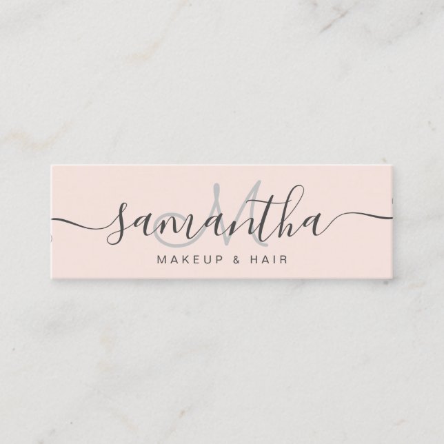 Modern elegant trendy blush pink makeup hair mini business card (Front)